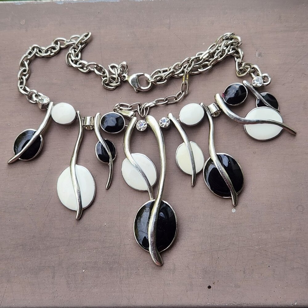 Bold Black & White Statement Necklace – Abstract Art Deco Style